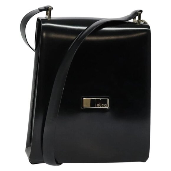GUCCI Shoulder Bag Enamel Black 001 2113 1745 Auth am8764 - Picture 1 of 15